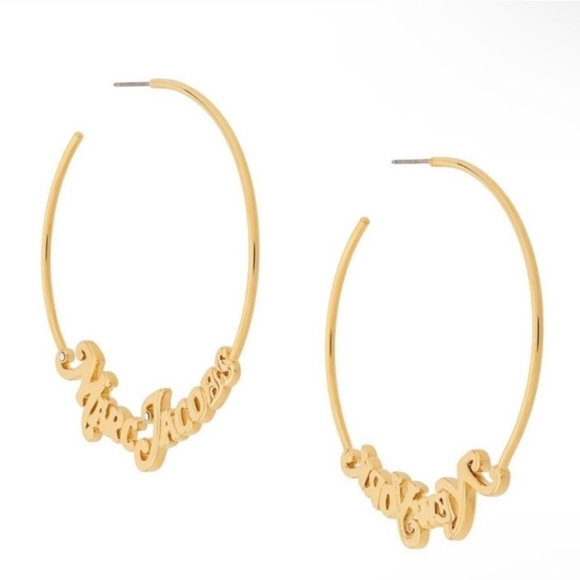Marc Jacobs New York Gold Logo Hoop Earrings NWT - Picture 6 of 11